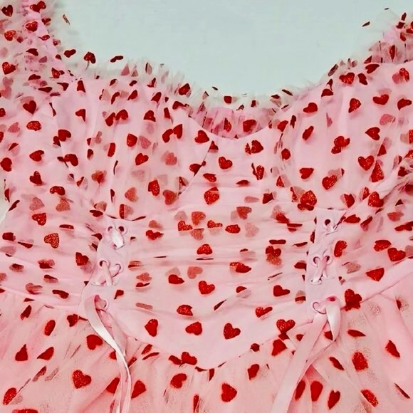 NWT Small Dolls Kill Sugar Thrillz Heavenly Affair Tulle Heart Flocked Babydoll - Picture 9 of 16